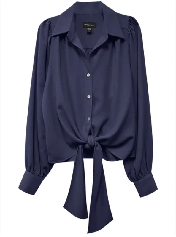 Tie-Front Top In Navy Redefining Women's Fashion