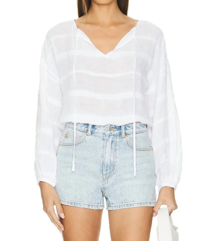 Tie Up Pullover Top In White First Order Discount