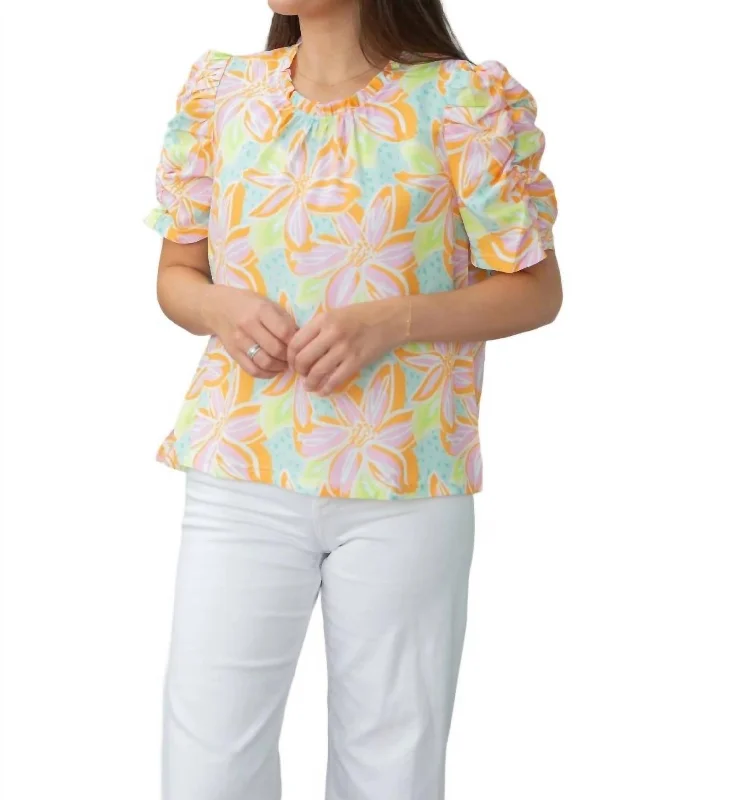 Tiegan Blouse In Paradise View Orange Flash Sale, Don't Miss