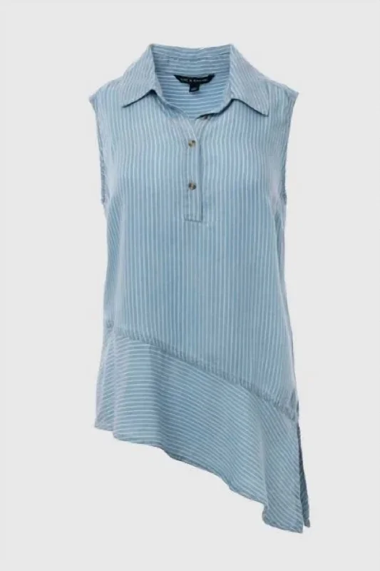 Tiered Sleeveless Top In Blue/white Gift Ideas