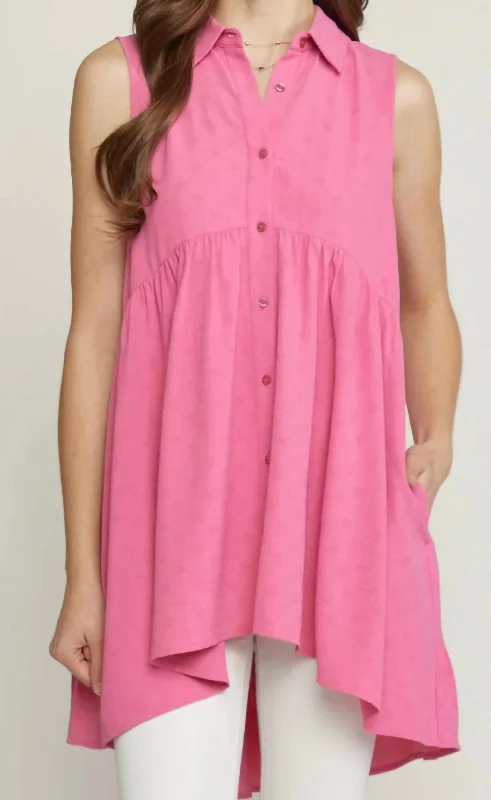 Tiered Sleeveless Tunic Top In Pink Top Brand Discounts