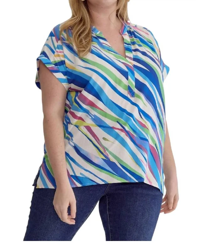 Tiger Print V-Neck Top - Plus In Blue Multi Chic & Cozy Collection