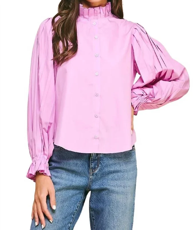 Timeless Pleats Button Up Top In Pink Feminine Charm