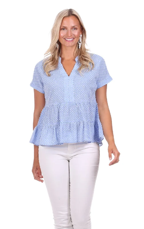 Tobago Top in Blue Textured Dot Trend Leading Collection