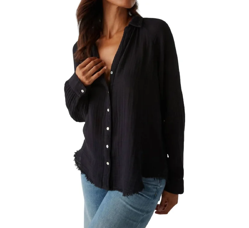 Toni Double Gauze Button Down Shirt In Black Final Sale