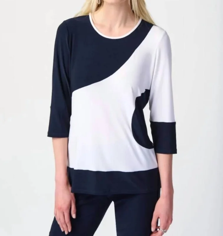 Trapeze Top In Midnight Blue/vanilla Feminine Elegance