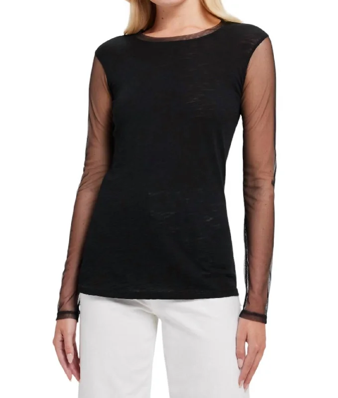 Tulle Sleeve Tee In Black Spring Fling Sale