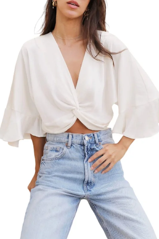 Twist Front Crop Blouse Top In Cinnamon Comfortable Chic