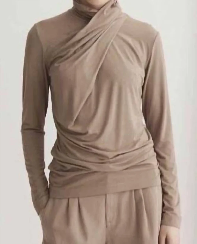 Twist Turtleneck Top In Taupe Clearance Event