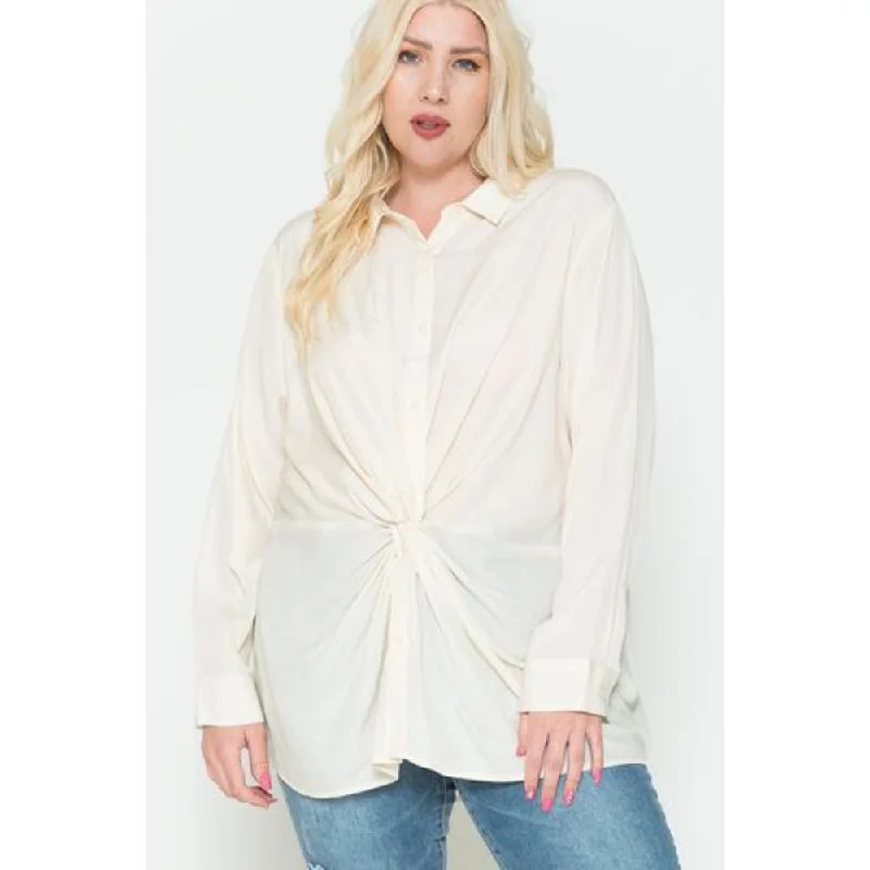 Twisted Knot Detail Oversized Satin Shirt Everyday Glamour