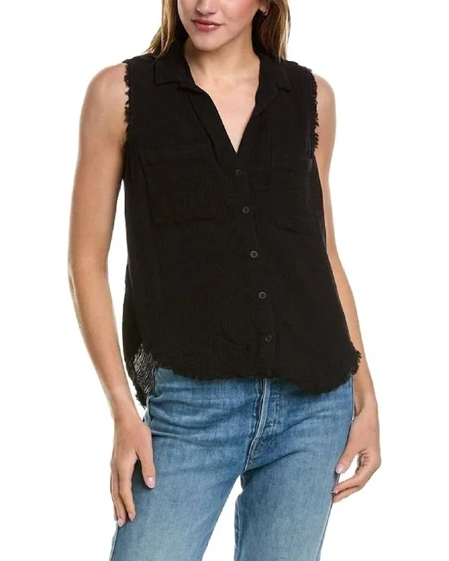 Two Pocket Capri Button Down Top In Black Boho - Chic Festival - Ready Style