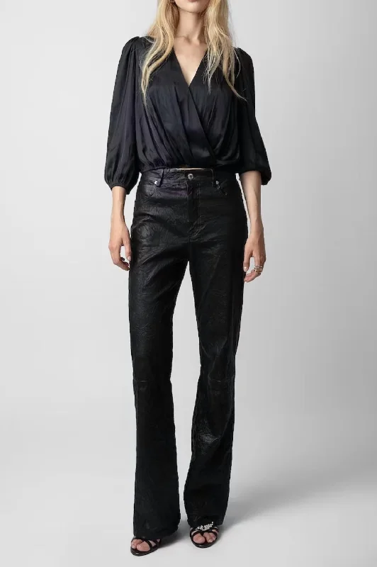 Tyfon Satin Blouse In Noir Exclusive Sale