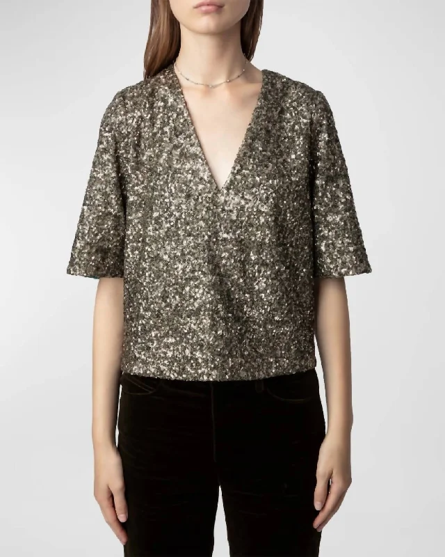 Tytane Sequin Top In Bronze Exclusive Deals Online