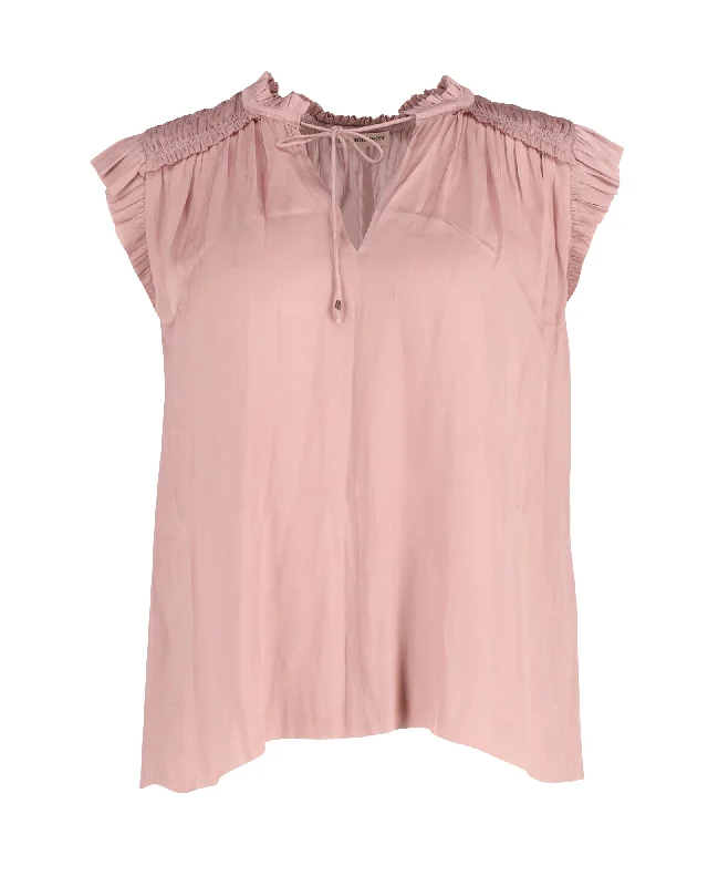 Ulla Johnson Plisse Blouse in Pink Polyester Premium Fashion