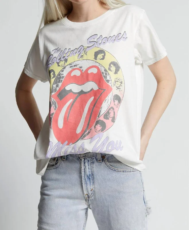 Unisex - Rolling Stones Miss You Tee In White Exclusive Sale