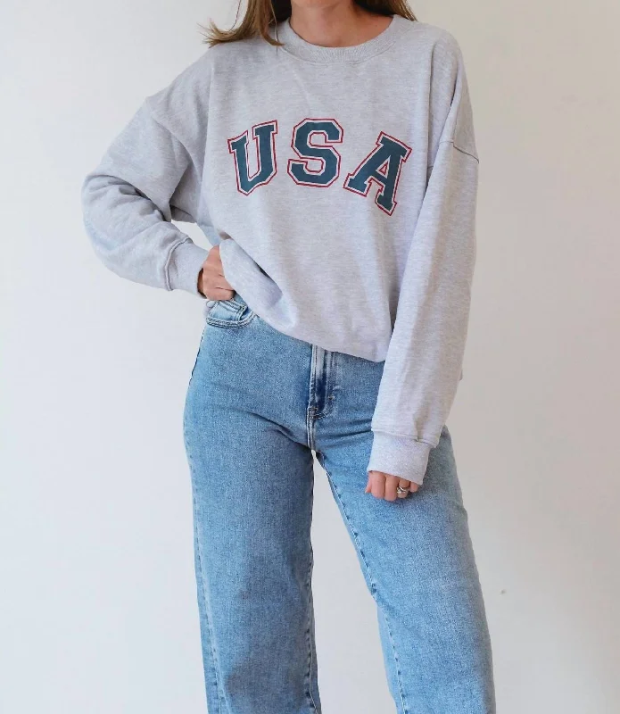 Usa Graphic Sweatshirt In Heather Grey Seasonal Trend