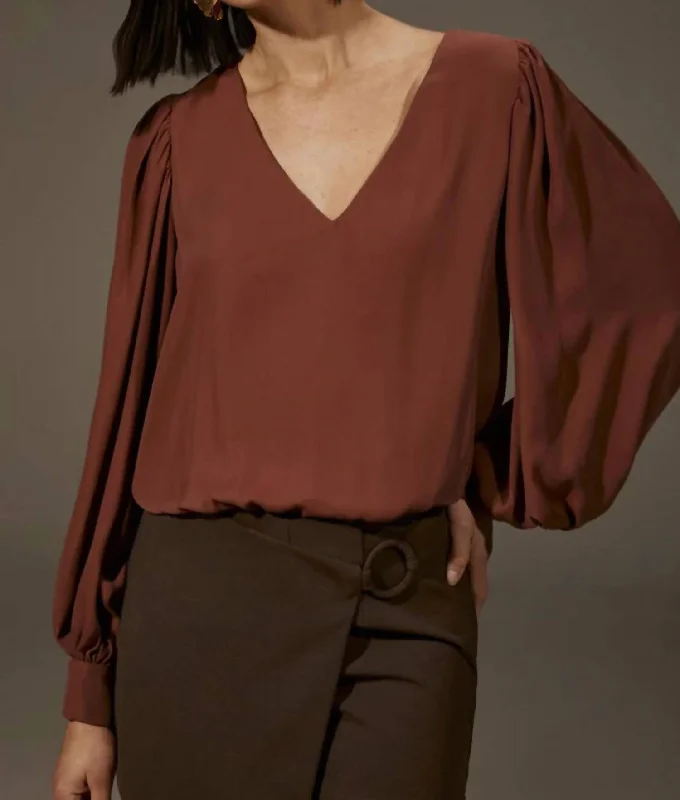 V Neck Blouse In Cinnamon Comfortable Clothes