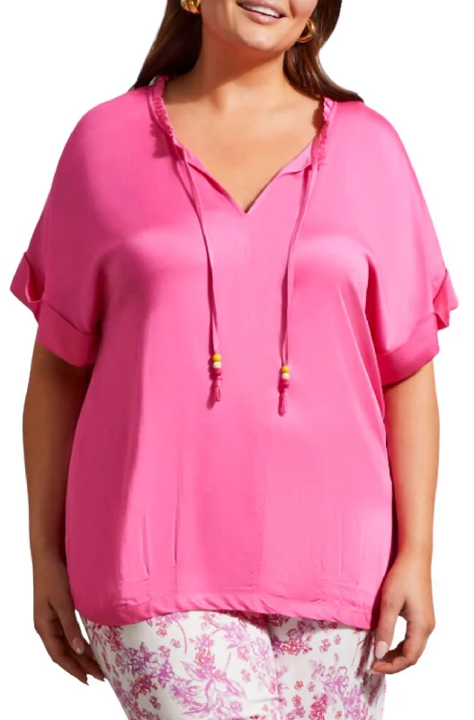 V-Neck Blouse With Beads In Hi Pink Modern Glamour