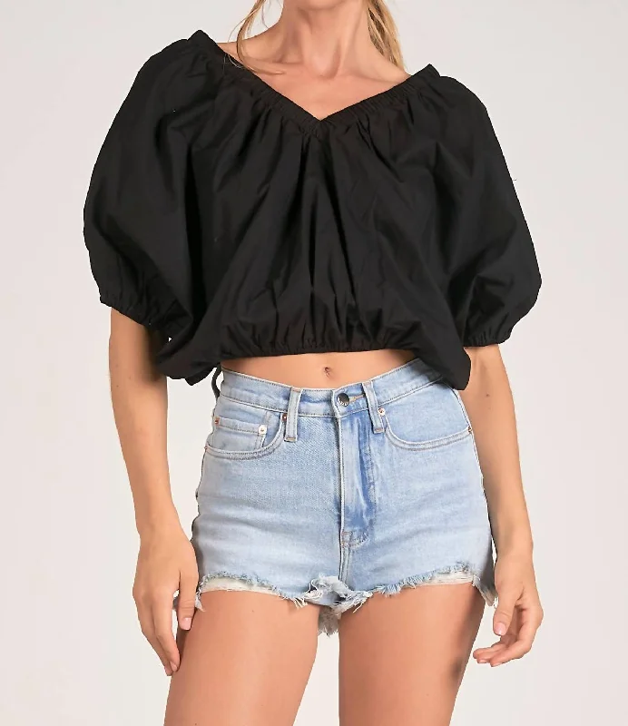 V-Neck Bubble Top In Black Attire Sale