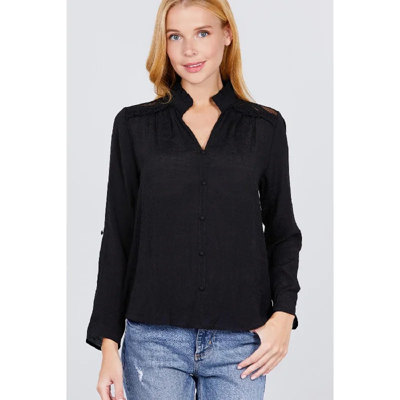 V-neck Button Down Woven Top Wardrobe Refresh