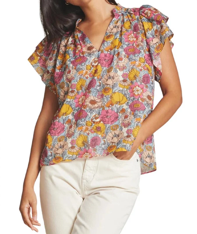 V-Neck Clover Blouse In Dawn Fleurettes Vibrant Femme Fashion