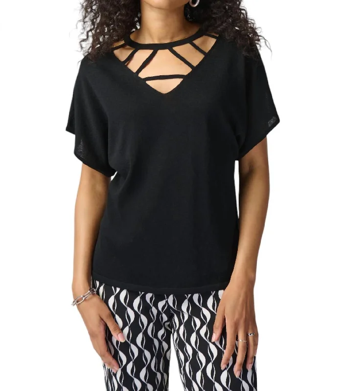 V-Neck Cut-Out Top In Black Best Seller