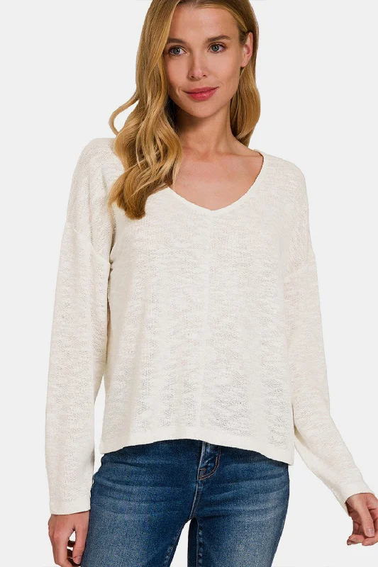 V-Neck Dropped Shoulder Long Sleeve T-Shirt Best Sellers