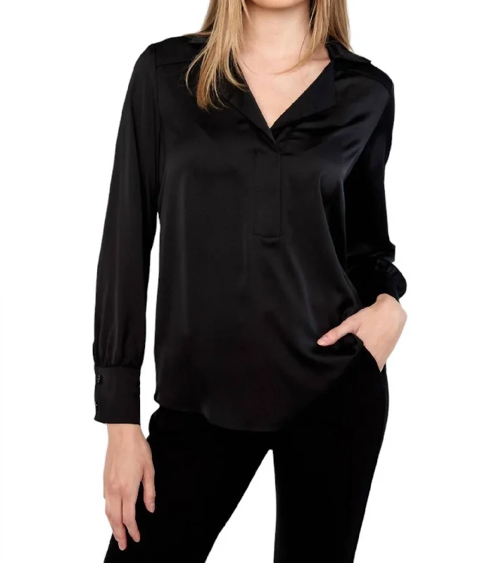 V-Neck Pullover Blouse In Black Top Deals