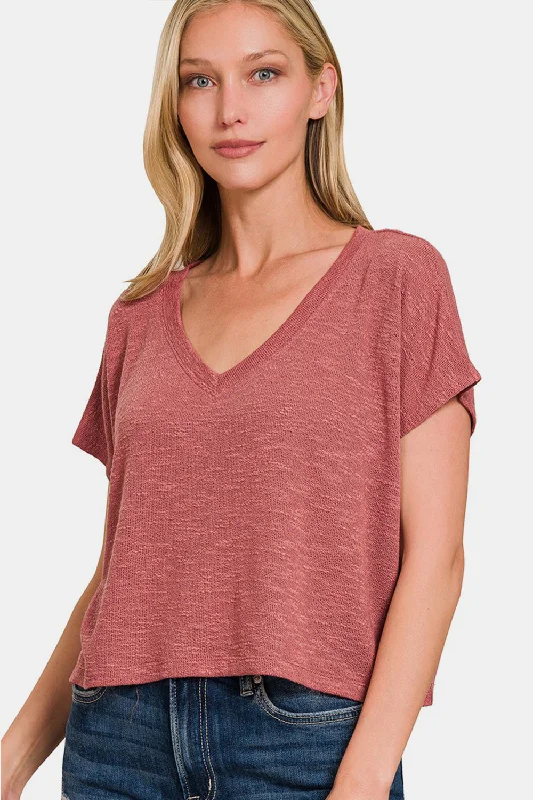 V-Neck Short Sleeve Crop T-Shirt Attire Sale