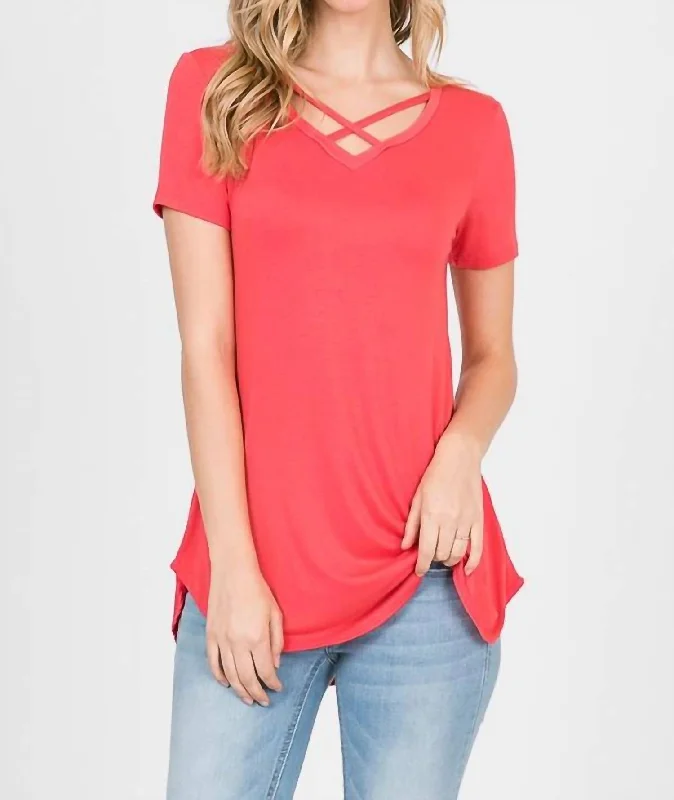 V Neck Strappy Tee In Coral Cool Prices