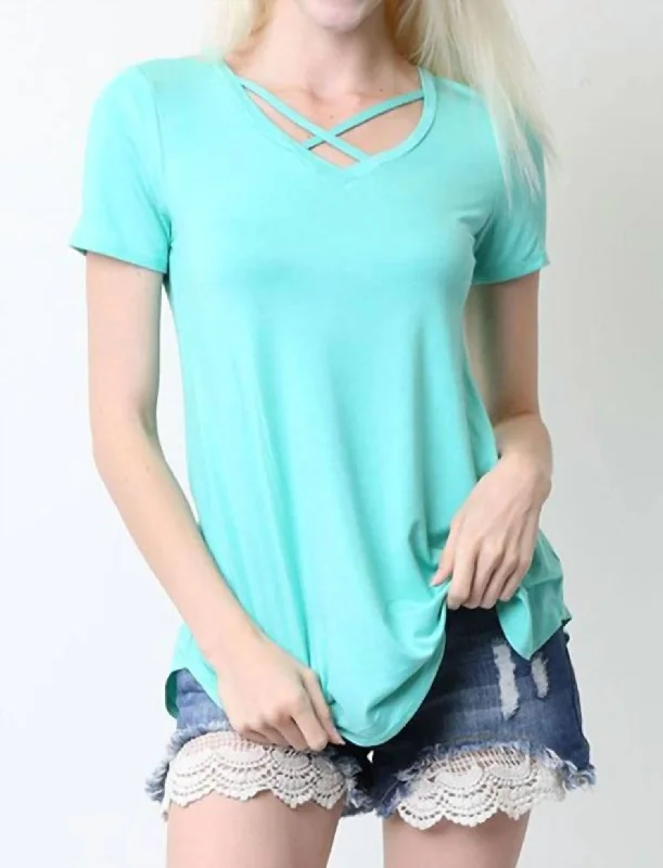 V Neck Strappy Tee In Mint Special Offer