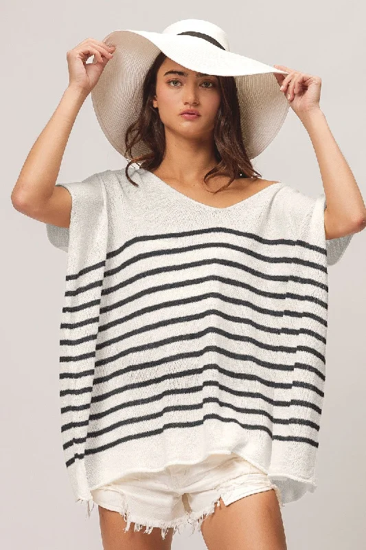 V Neck Striped Short Sleeve Top Charming Silhouette