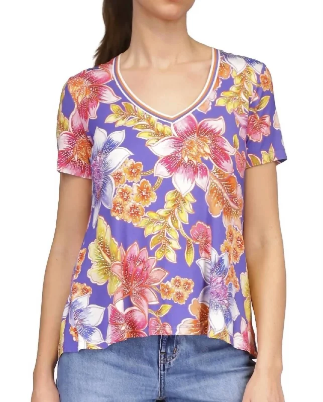 V Neck Swing Tee In Multi Romantic Date - Night Ensemble