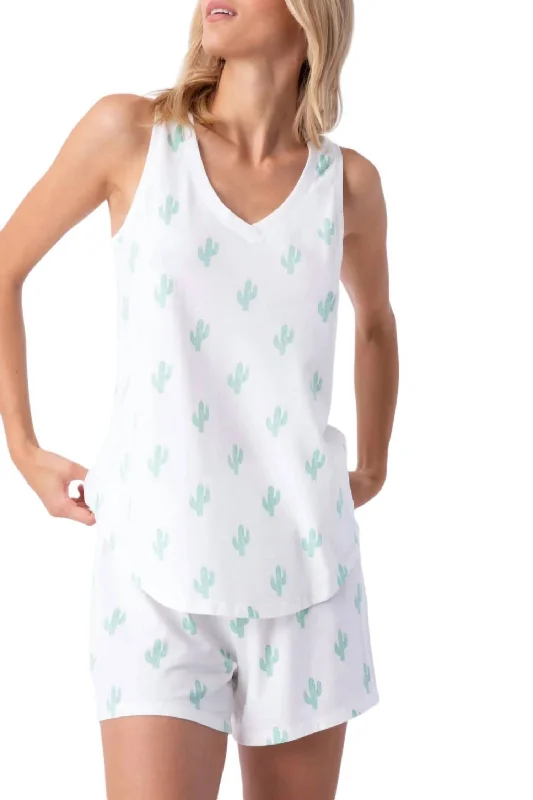 V-Neck Tank In Cactus Print Top In Ivory Trendy Street Style Attire