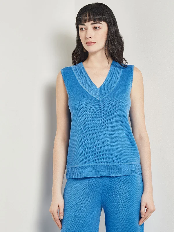 V-Neck Tank - Ribbed Detail Flat Knit Budget Friendly