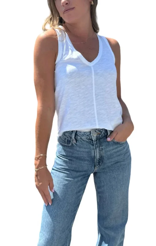 V Neck Tank With Center Front Seam In White Discounts On Casual Weekend Styles