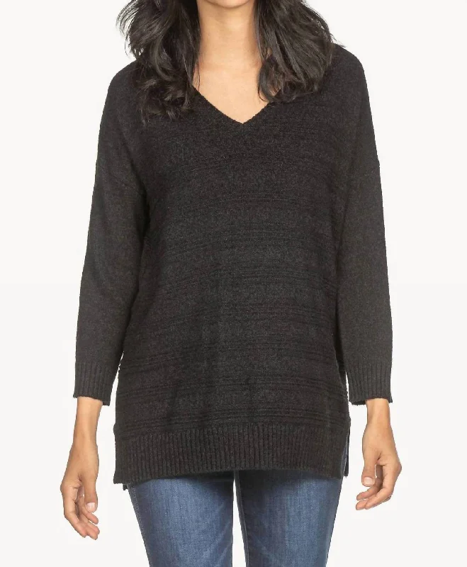 V-Neck Tunic Sweater In Black Discounts On Casual Weekend Styles