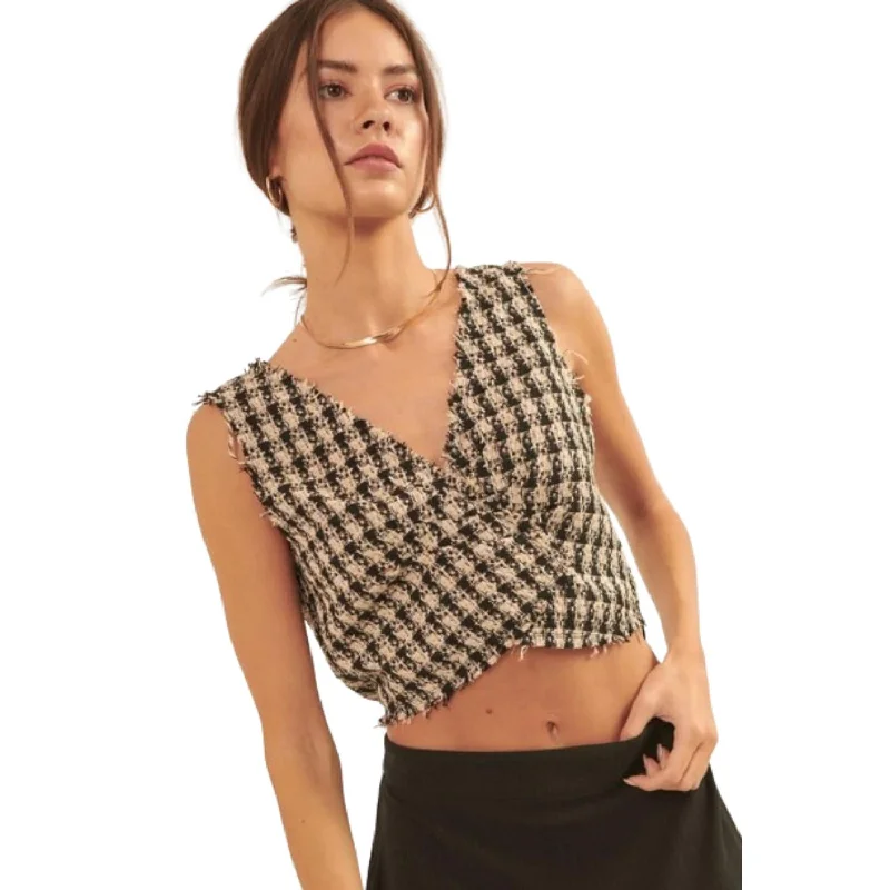 V Neckline Plaid Woven Vest Trendy Fashion for Women