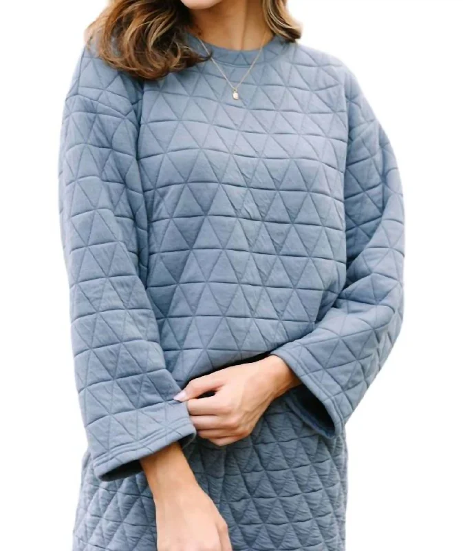 Vail Quilted Long Sleeve Top In Dusty Blue Hollywood Glam Award - Show Style