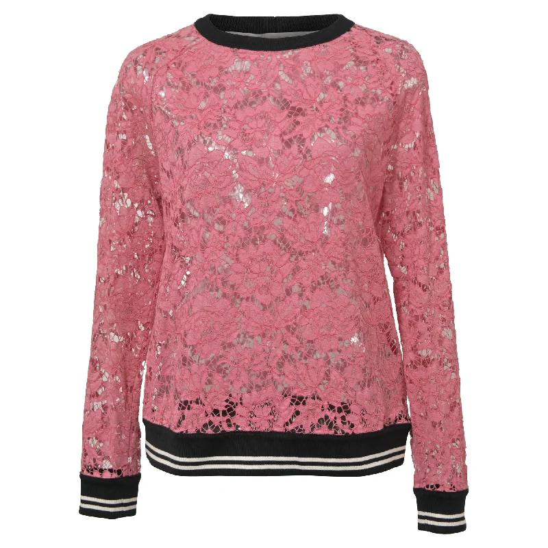 Valentino Lace Crew Neck Sweatshirt in Pink Cotton Imeless Style