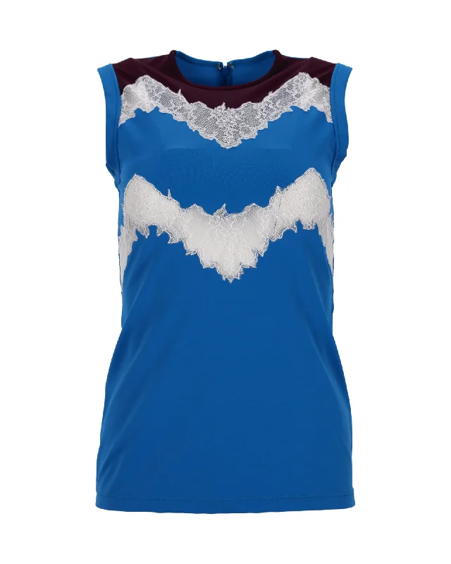 Valentino Lace-Trimmed Sleeveless Top in Blue Polyamide Exclusive Sale