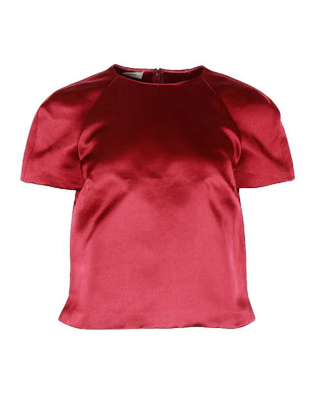 Valentino Short Sleeve Top in Red Silk Trend Forward Threads