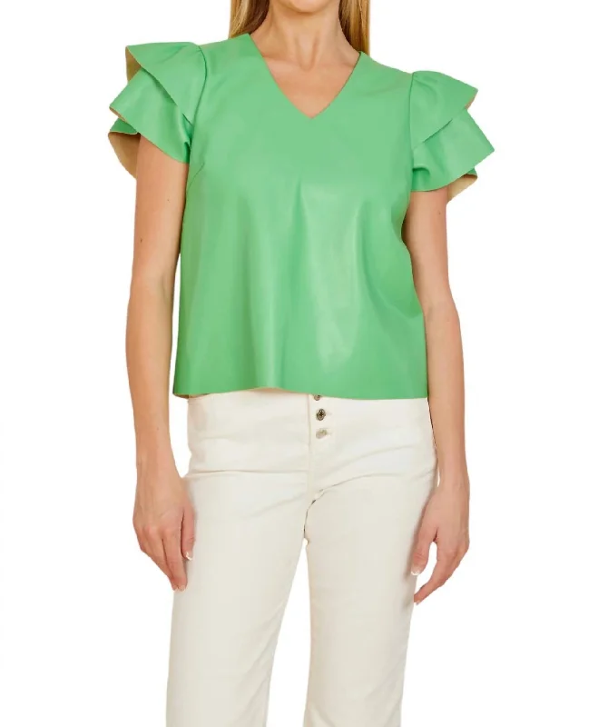 Vegan Flutter Sleeve Top In Kelly Green Everyday Wear