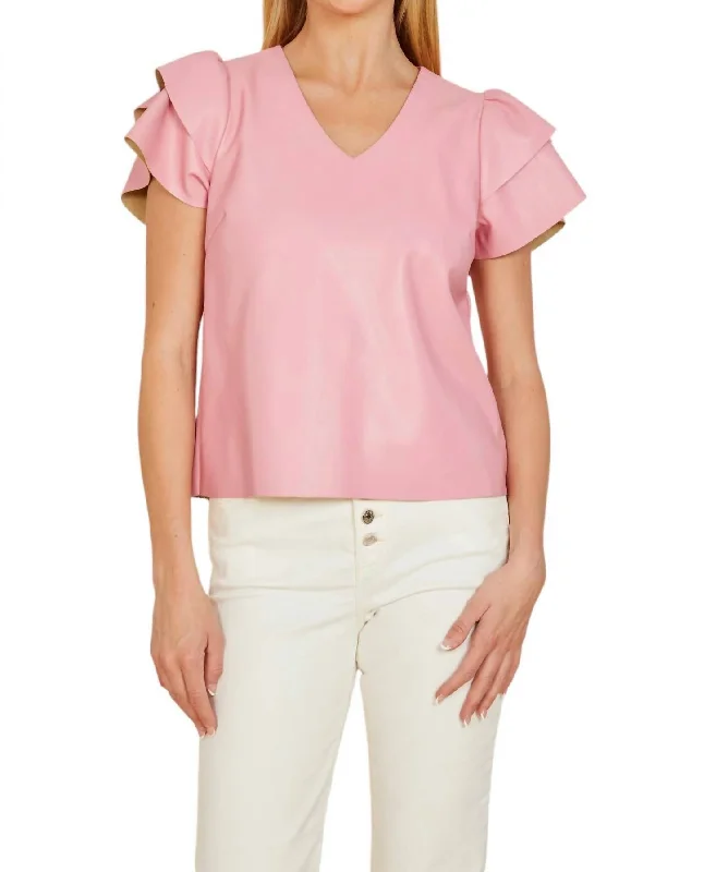 Vegan Flutter Sleeve Top In Pink Comfortable Clothes