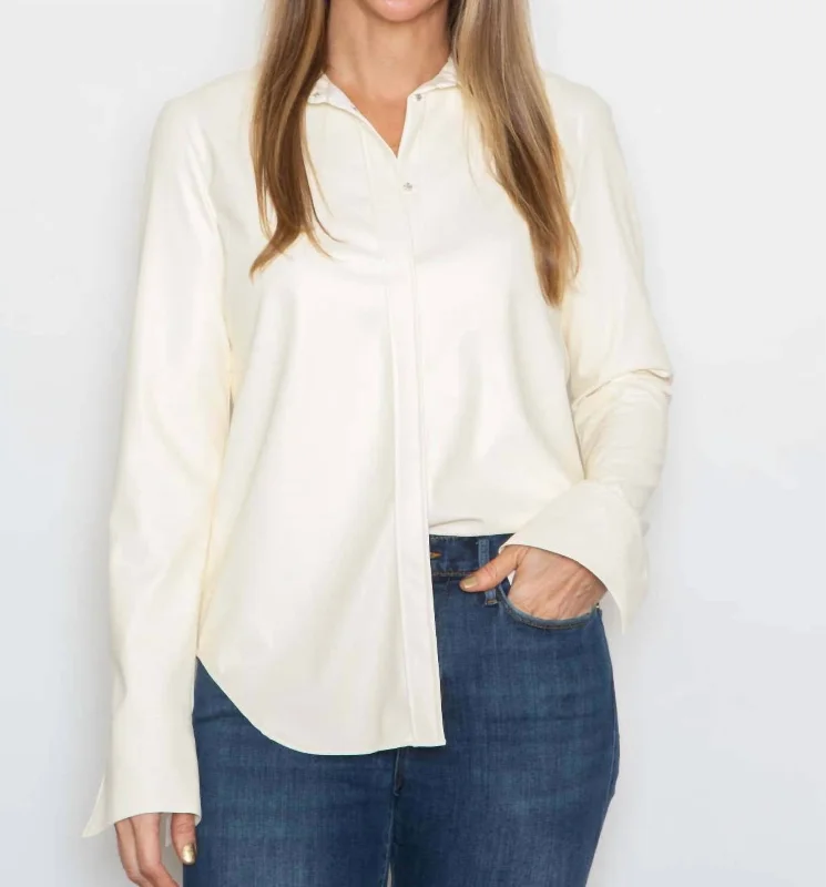 Vegan Leather Shirt In White Premium Style