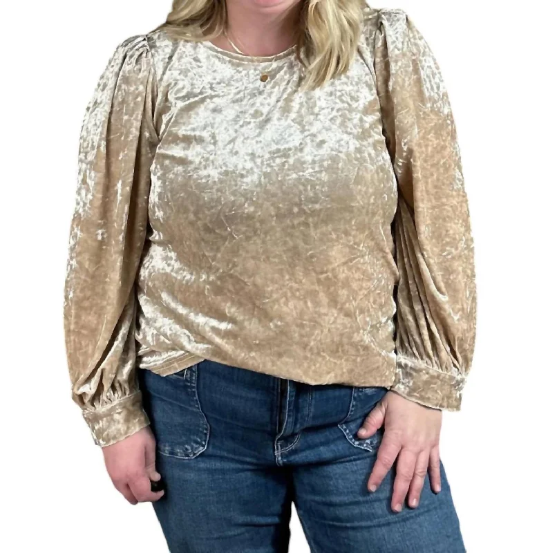 Velvet Long Puffed Sleeves Top In Champagne Style Redefined