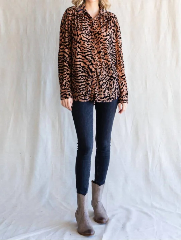 Velvet Wildcat Top In Taupe Celebrate With Big Savings