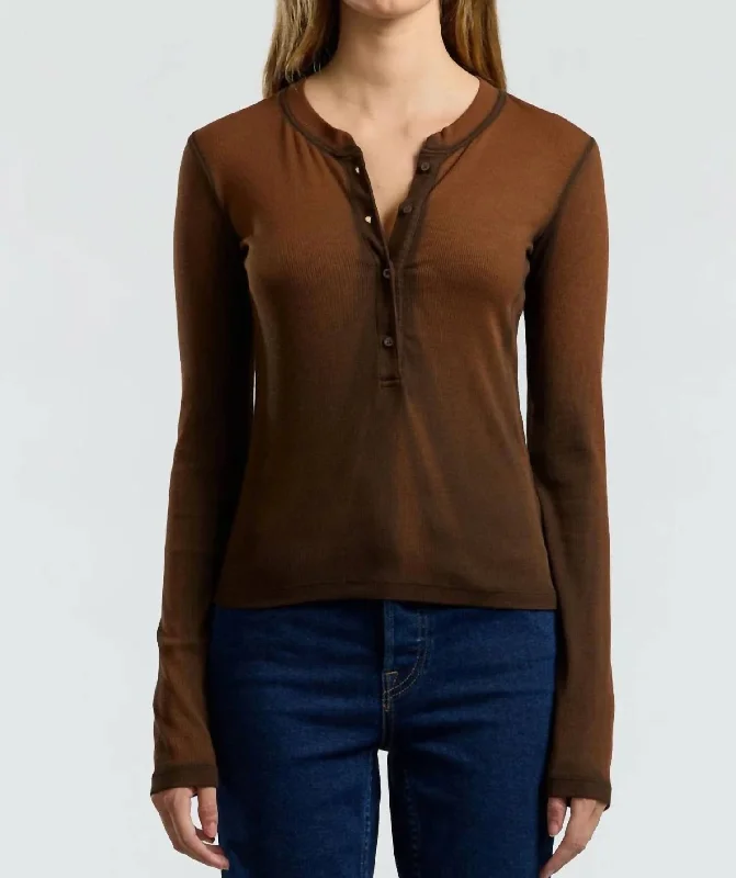 Verona Henley Top In Chestnut Cast Refined Look