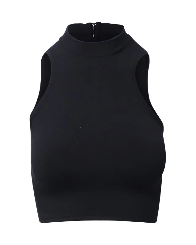 Versace Halter Neck Cropped Top in Black Silk Casual Chic Clothing