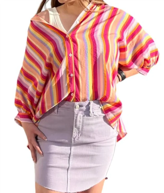 Vertical Stripe Dolman Top In Multi-Colored Spring Fashion